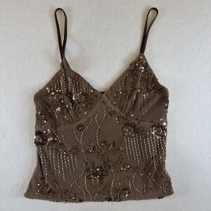 Y2K Studio 12 Sequin Beaded Mesh Cami Tank Top Fairy Size Large Brown